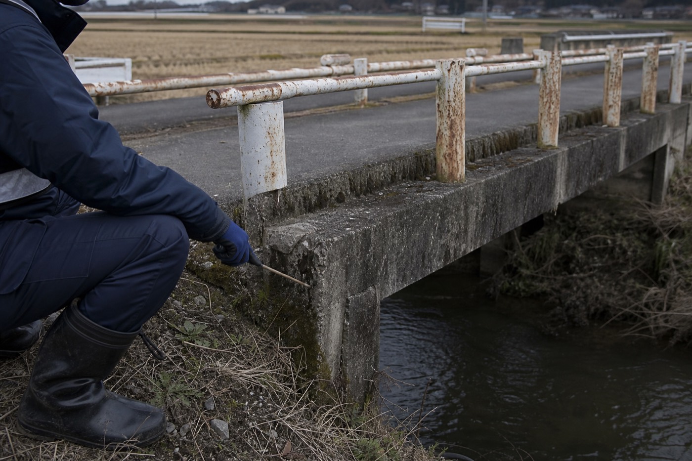 農地に囲まれた市町村道の小規模なコンクリート橋